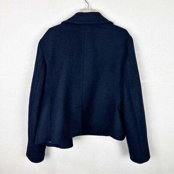 Theory Wool Navy Double Breasted Crop Trench Coat Jacket Size 16 - Picture 3 of 6